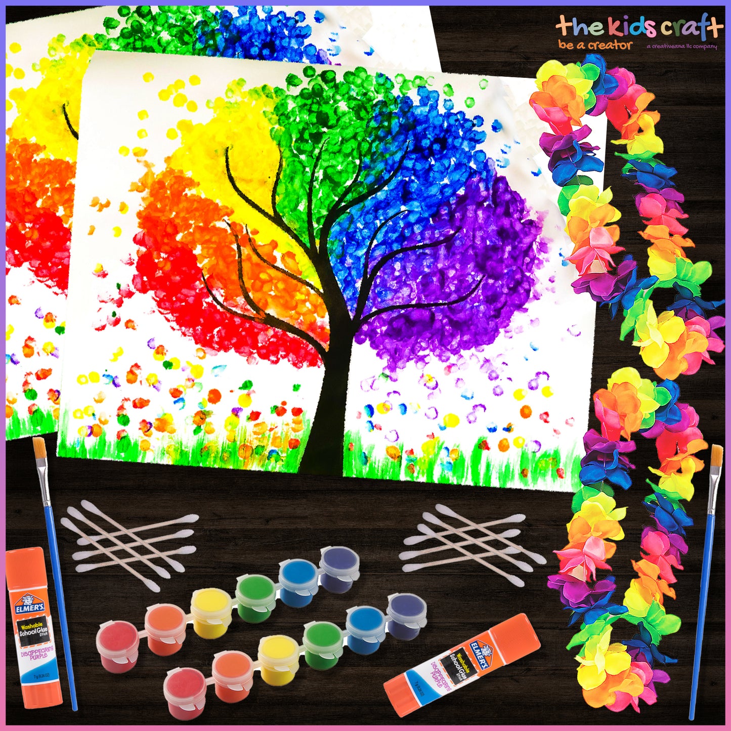 Magical Rainbow Tree Art DIY Craft Kit (Pack of 2, 6 or 12 kits)