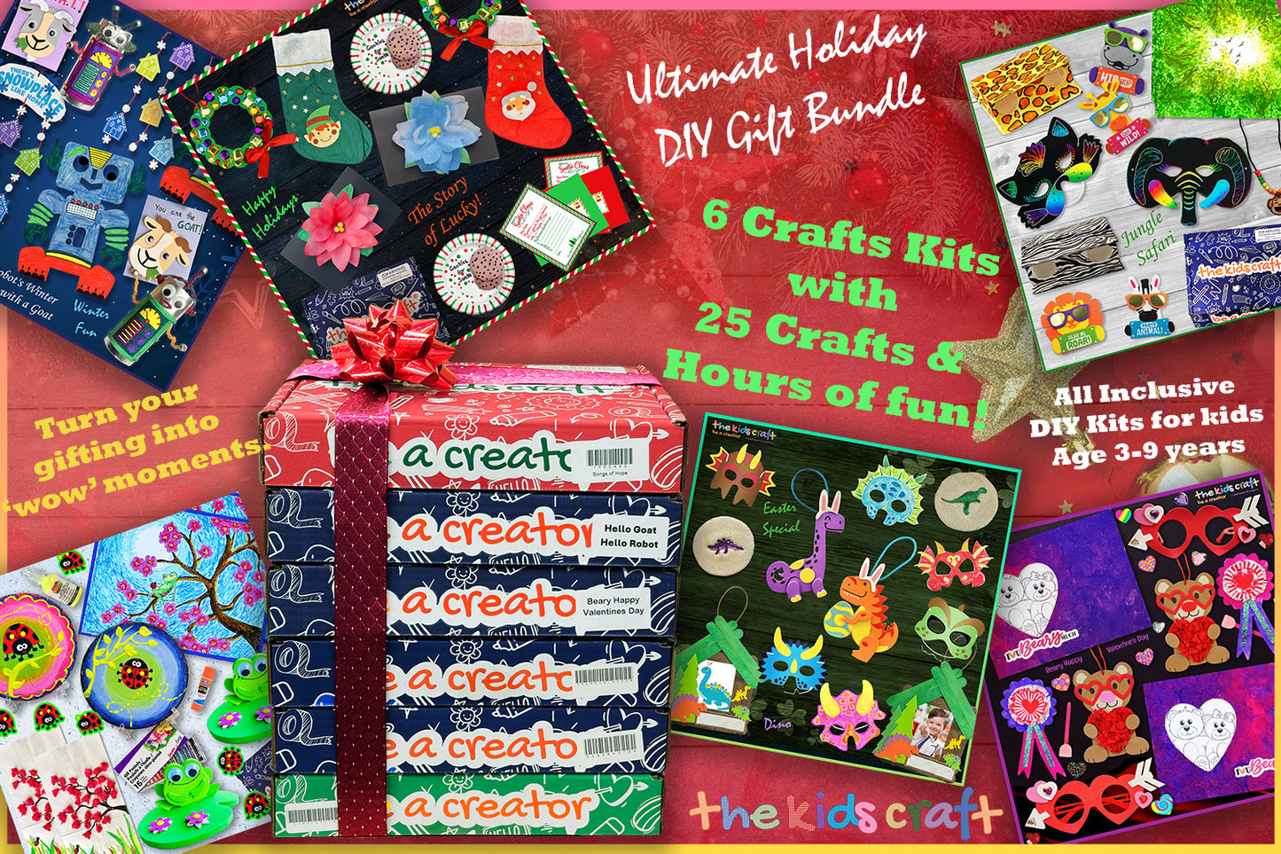 Holiday Gift Bundle - 6 Festive DIY Crafts for Kids, Ready-to-Gift Christmas Craft Kit (Ages 3–9)