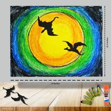 Load image into Gallery viewer, This picture shows The Kids Craft&#39;s The Fiery Dragon Craft - Dragon backdrop and the material included &amp; final product that your kid will be able to create once they are done.  Let your kid be a creator with this Craft Kit Box - The Kids Craft, a Creativeana LLC company creation. Your kid will love The Kids Craft&#39;s The Fiery Dragon Crafts as they create their own wearable Fiery Dragon, decorate Luminary Bag, decorate a pumpkin, and create their dragon art masterpiece.
