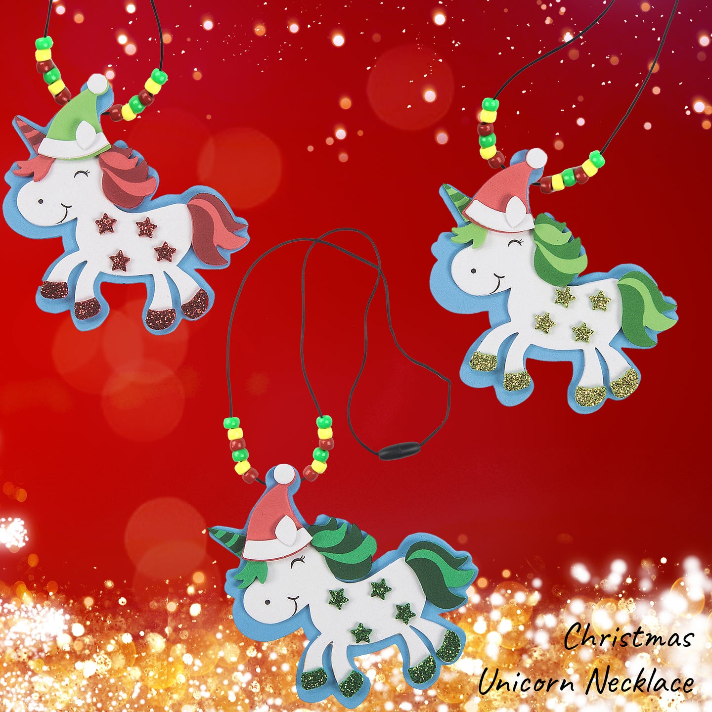 Christmas Unicorn Necklace DIY Craft Kit (Pack of 1, 2 or 12 kits)